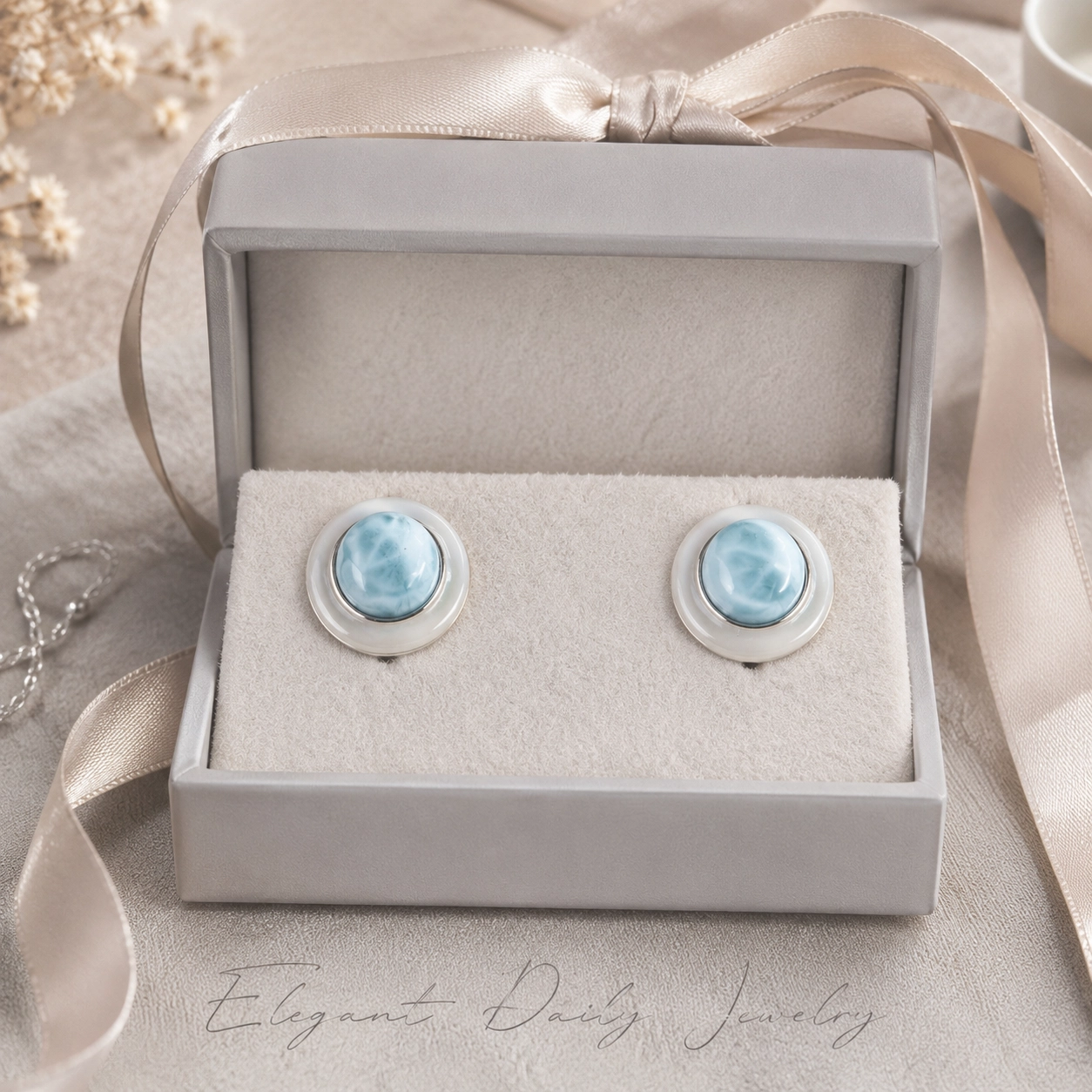 Dominican Natural Larimar S925 Silver Earrings, Highly Translucent