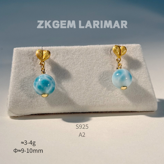 Natural Larimar Earrings S925 Silver 18K Gold Plated Hypoallergenic