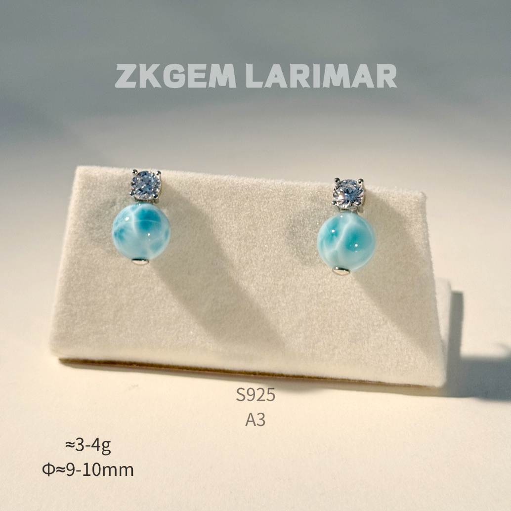Natural Larimar Earrings S925 Silver 18K Gold Plated Hypoallergenic