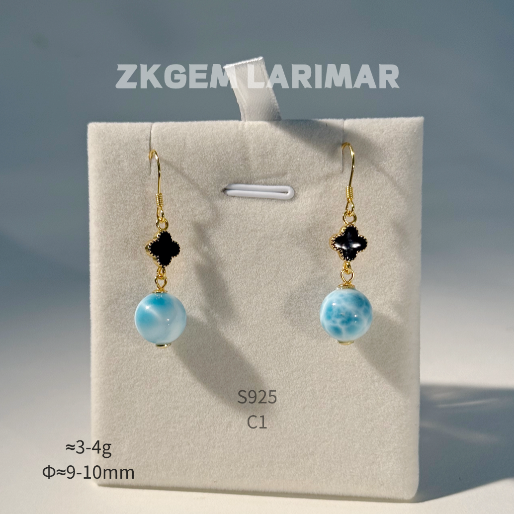 Natural Larimar Earrings S925 Silver 18K Gold Plated Hypoallergenic