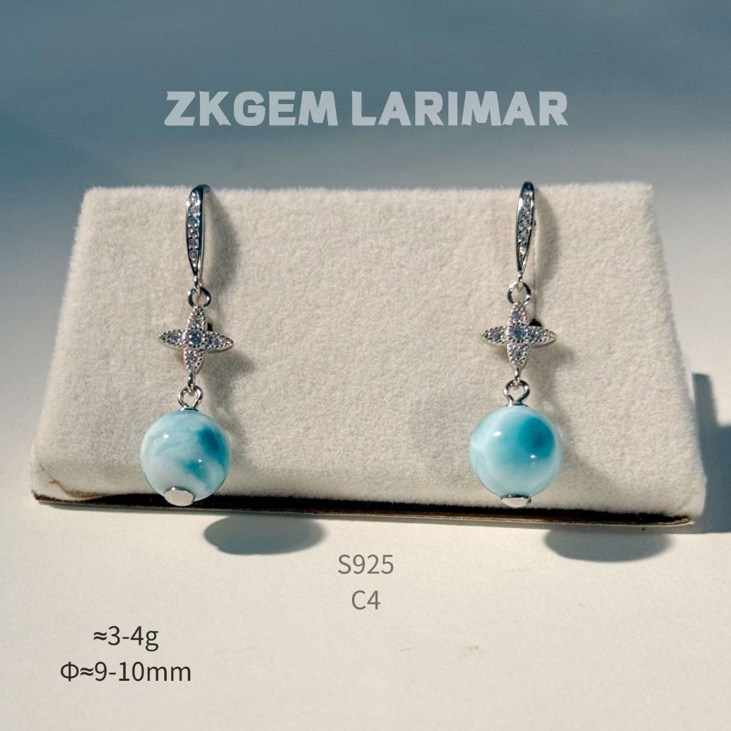 Natural Larimar Earrings S925 Silver 18K Gold Plated Hypoallergenic