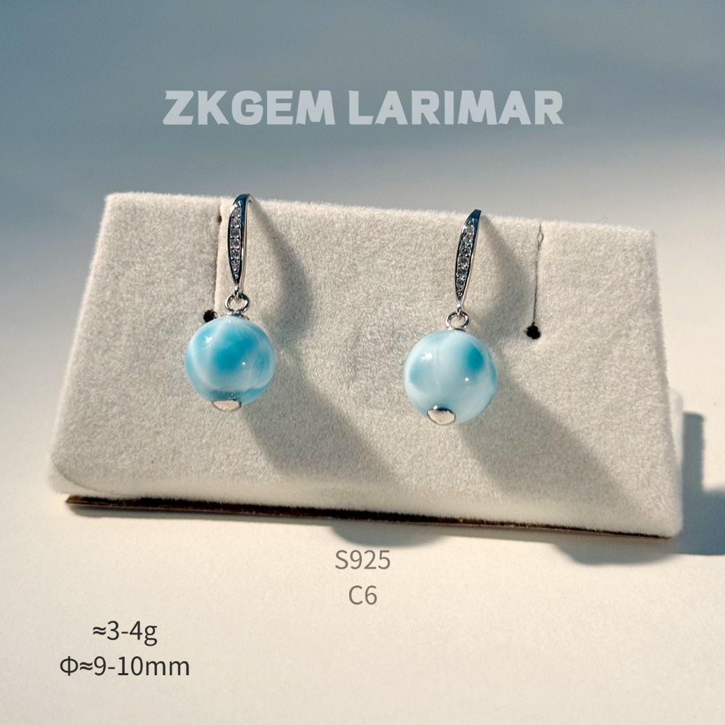 Natural Larimar Earrings S925 Silver 18K Gold Plated Hypoallergenic