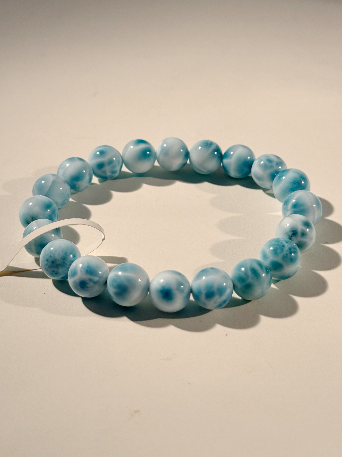 Natural Larimar Round Bead Bracelet Wave Pattern Power Stone
