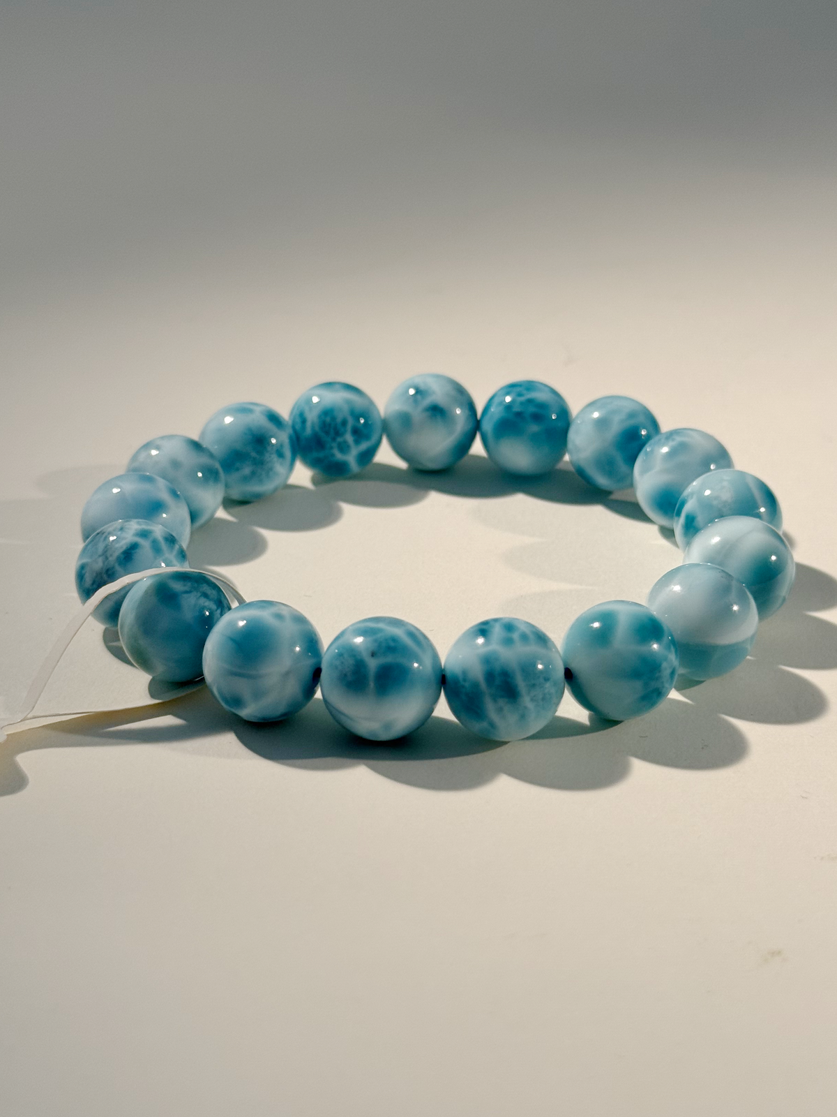 Natural Larimar Round Bead Bracelet Wave Pattern Power Stone