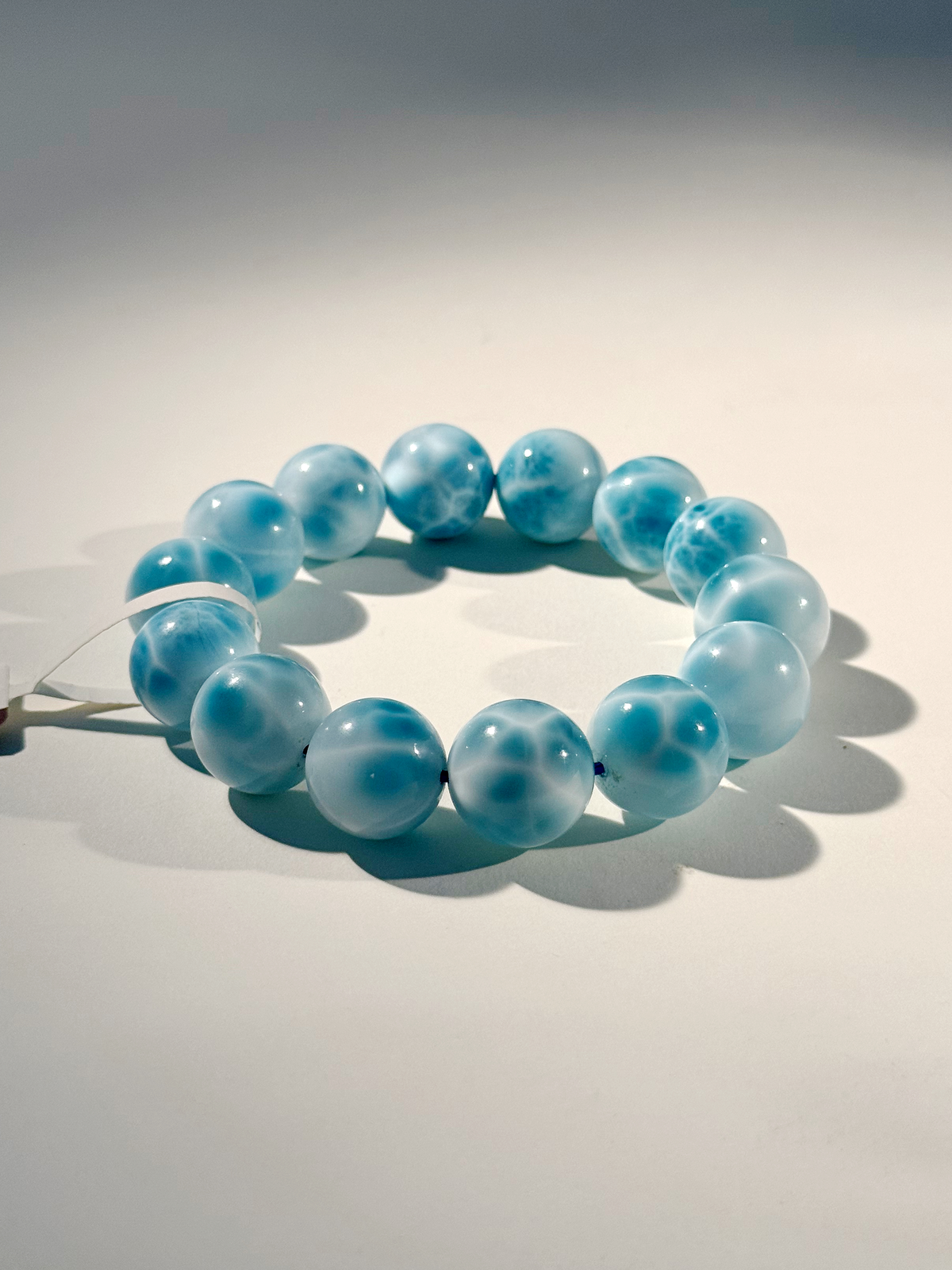Natural Larimar Round Bead Bracelet Wave Pattern Power Stone